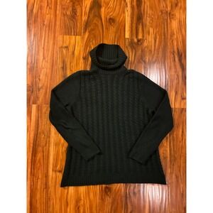 Croft & Barrow Womens Medium Green Cable Knit Turtleneck Sweater Pullover Long